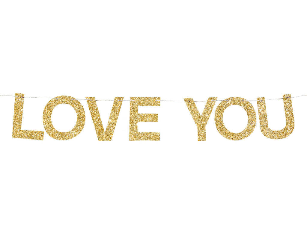 Gold Love You Glitter Card Stock Banner